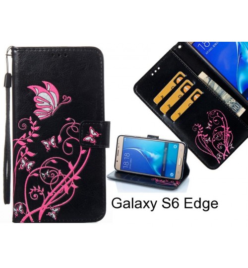 Galaxy S6 Edge case Embossed Butterfly Flower Leather Wallet cover case