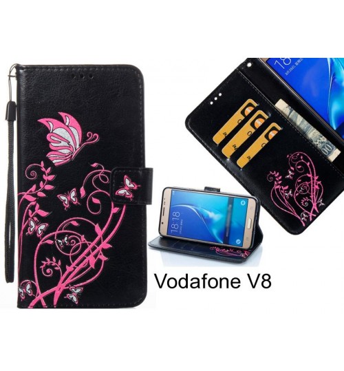 Vodafone V8 case Embossed Butterfly Flower Leather Wallet cover case