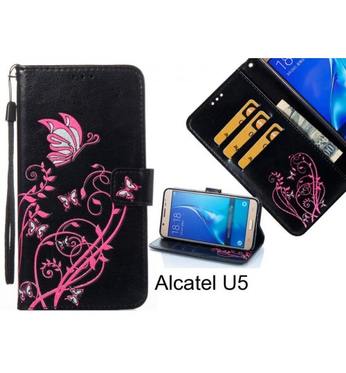 Alcatel U5 case Embossed Butterfly Flower Leather Wallet cover case