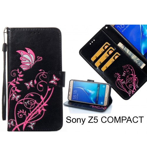 Sony Z5 COMPACT case Embossed Butterfly Flower Leather Wallet cover case