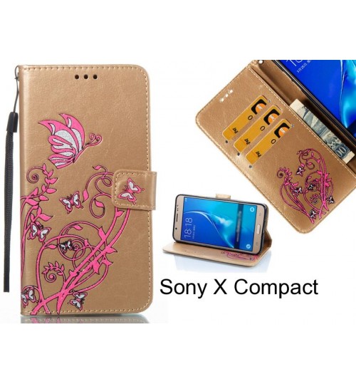 Sony X Compact case Embossed Butterfly Flower Leather Wallet cover case