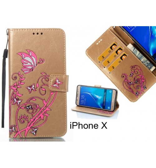 iPhone X case Embossed Butterfly Flower Leather Wallet cover case