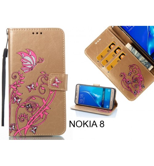 NOKIA 8 case Embossed Butterfly Flower Leather Wallet cover case