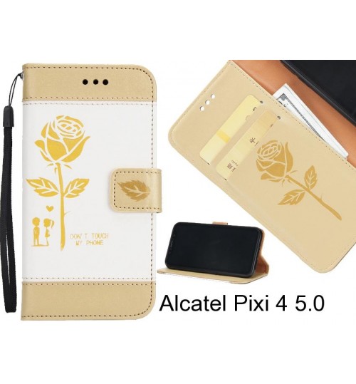 Alcatel Pixi 4 5.0 case 3D Embossed Rose Floral Leather Wallet cover case