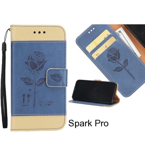 Spark Pro case 3D Embossed Rose Floral Leather Wallet cover case