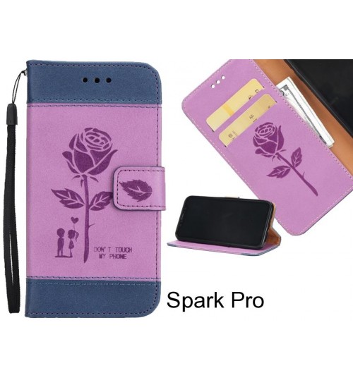Spark Pro case 3D Embossed Rose Floral Leather Wallet cover case