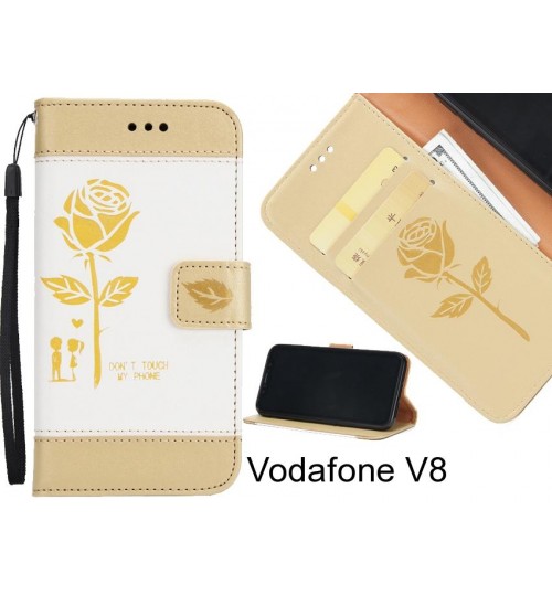 Vodafone V8 case 3D Embossed Rose Floral Leather Wallet cover case