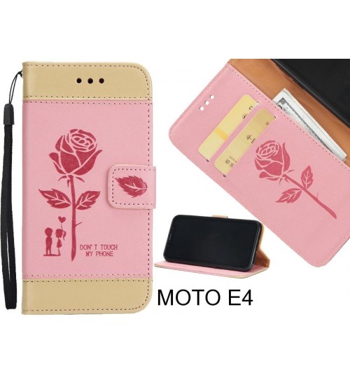 MOTO E4 case 3D Embossed Rose Floral Leather Wallet cover case