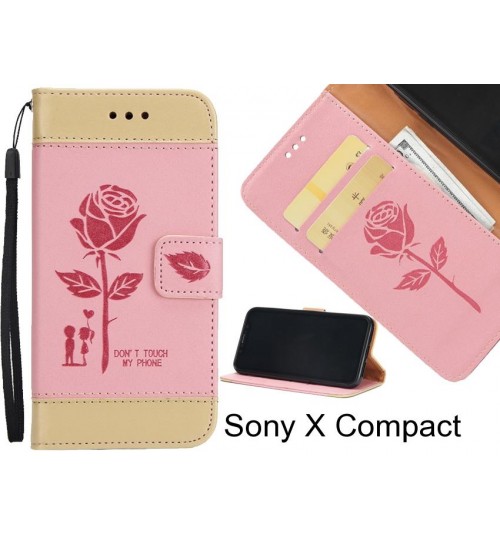 Sony X Compact case 3D Embossed Rose Floral Leather Wallet cover case