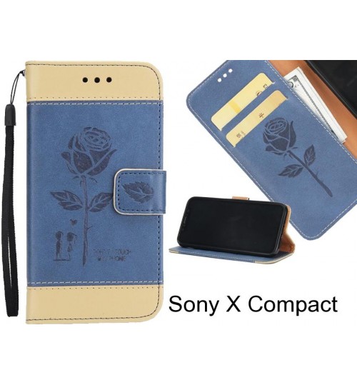 Sony X Compact case 3D Embossed Rose Floral Leather Wallet cover case