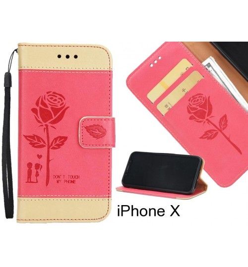 iPhone X case 3D Embossed Rose Floral Leather Wallet cover case