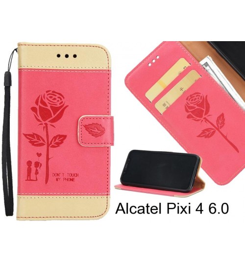 Alcatel Pixi 4 6.0 case 3D Embossed Rose Floral Leather Wallet cover case