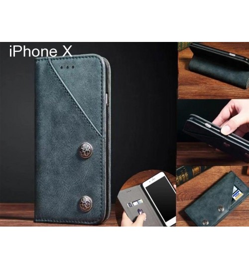 iPhone X Case ultra slim retro leather wallet case 2 cards magnet case