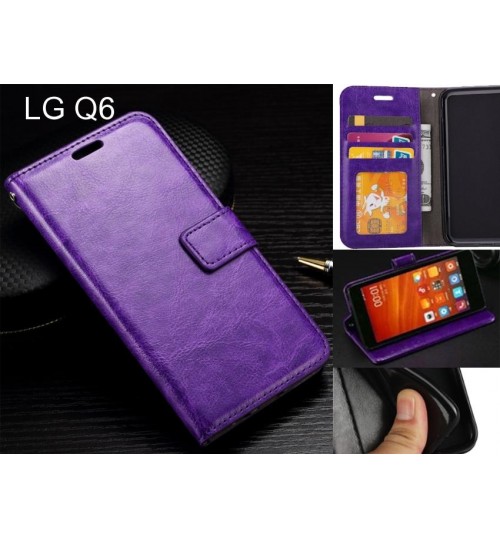 Lg Q6  Case Fine Leather Wallet Case - Purple