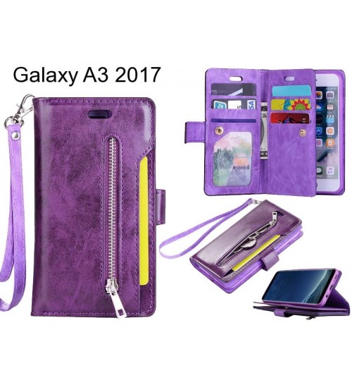 Galaxy A3 2017 case 10 cardS slots wallet leather case with zip