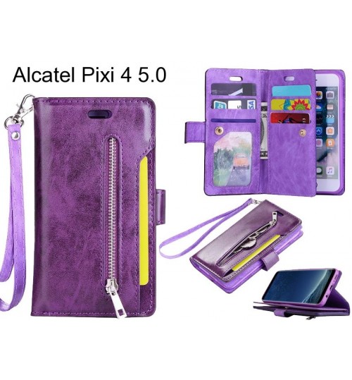 Alcatel Pixi 4 5.0 case 10 cardS slots wallet leather case with zip