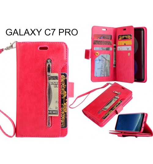 GALAXY C7 PRO case 10 cardS slots wallet leather case with zip