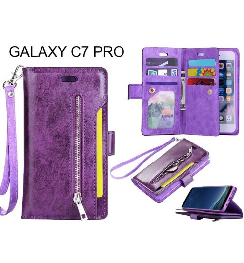 GALAXY C7 PRO case 10 cardS slots wallet leather case with zip