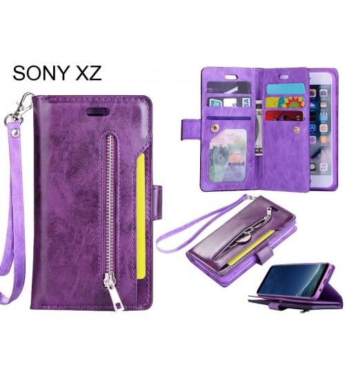 SONY XZ case 10 cardS slots wallet leather case with zip