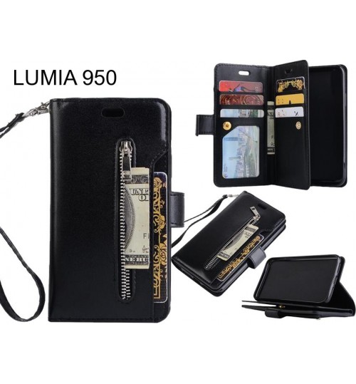 Lumia 950 Case 10 Cards Slots Wallet Leather Case With Zip - Black