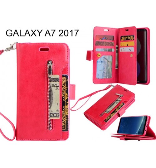 Galaxy A7 2017 Case 10 Cards Slots Wallet Leather Case With Zip - Red