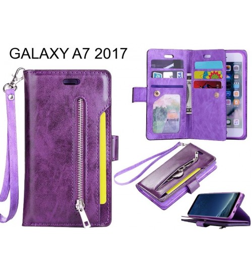 Galaxy A7 2017 Case 10 Cards Slots Wallet Leather Case With Zip - Purple