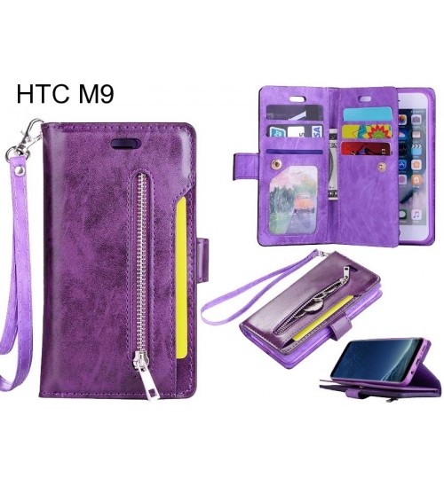 HTC M9 case 10 cardS slots wallet leather case with zip