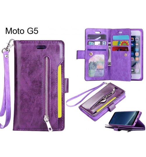 Moto G5 case 10 cardS slots wallet leather case with zip