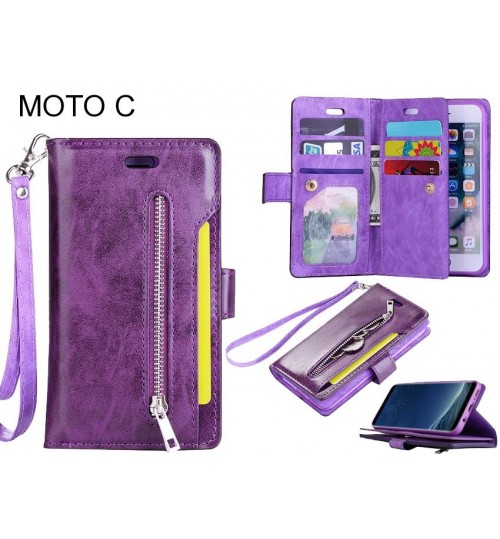 MOTO C case 10 cardS slots wallet leather case with zip