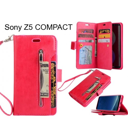 Sony Z5 COMPACT case 10 cardS slots wallet leather case with zip