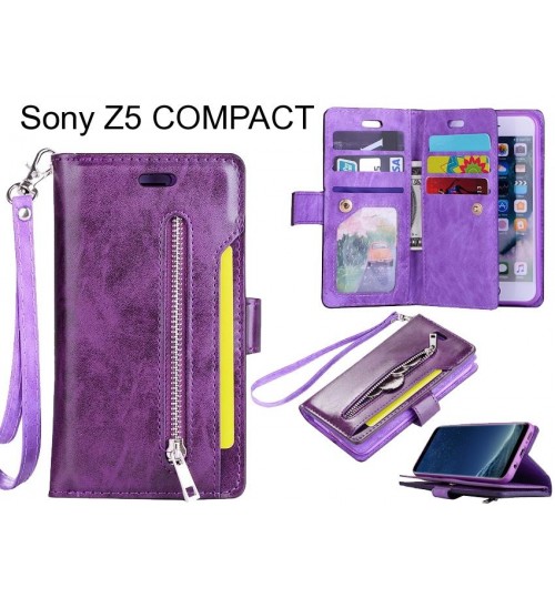 Sony Z5 COMPACT case 10 cardS slots wallet leather case with zip