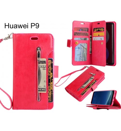 Huawei P9 case 10 cardS slots wallet leather case with zip