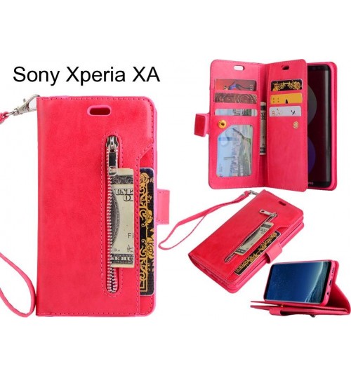 Sony Xperia XA case 10 cardS slots wallet leather case with zip