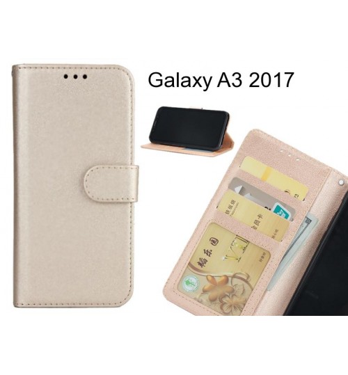 Galaxy A3 2017 Case Magnetic Flip Leather Wallet Case - Gold