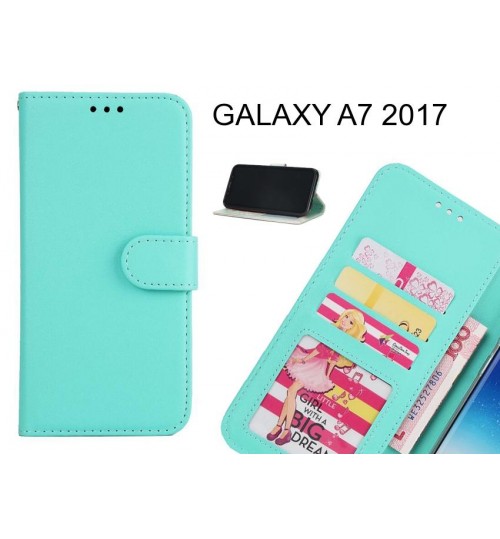 Galaxy A7 2017 Case Magnetic Flip Leather Wallet Case - Green