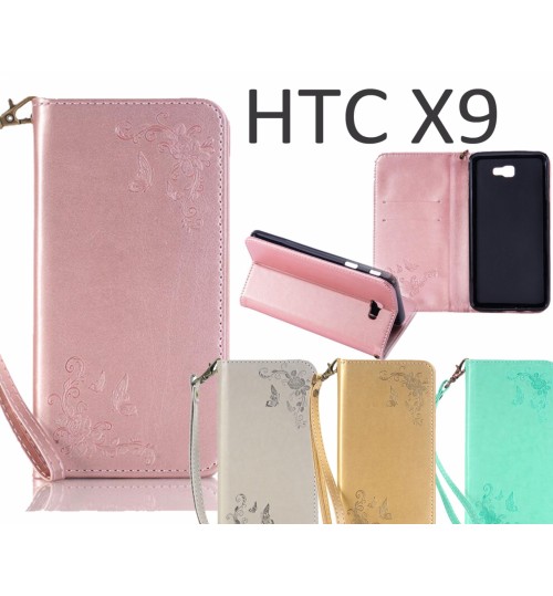 HTC X9 Premium Leather Embossing wallet Folio case