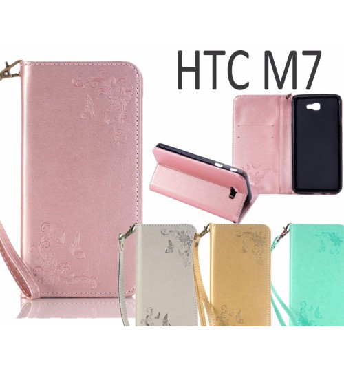 HTC M7 Premium Leather Embossing wallet Folio case