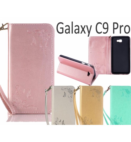Galaxy C9 Pro Premium Leather Embossing wallet Folio case