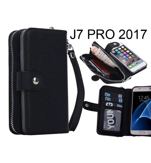 Galaxy J7 Pro Case Coin Wallet Case Full Wallet Leather Case - Black