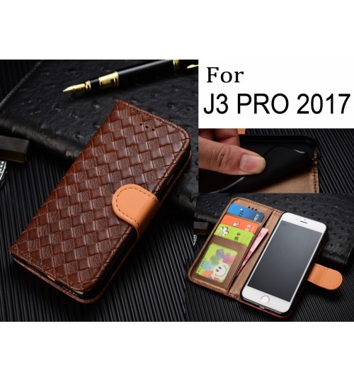 J3 Pro 2017 Case Wallet Leather Case Cover - Brown