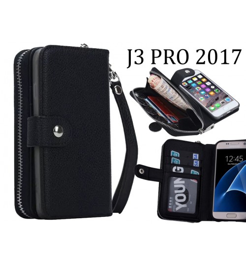 Galaxy J3 Pro 2017 Case Coin Wallet Case Full Wallet Leather Case - Black