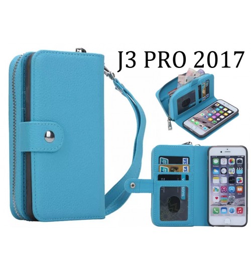 Galaxy J3 Pro 2017 Case Coin Wallet Case Full Wallet Leather Case - Sky Blue