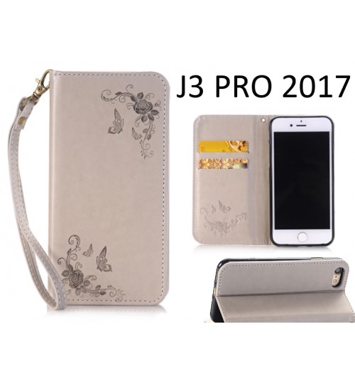 J3 PRO 2017 CASE Premium Leather Embossing wallet Folio case