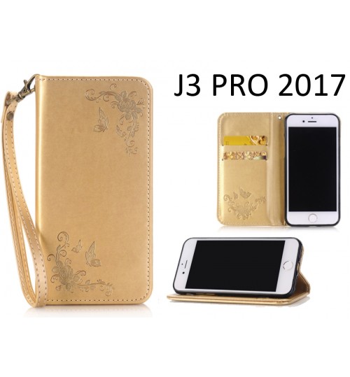 J3 PRO 2017 CASE Premium Leather Embossing wallet Folio case
