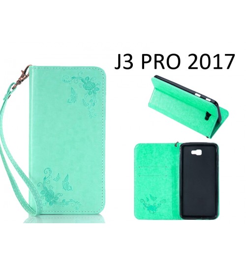 J3 PRO 2017 CASE Premium Leather Embossing wallet Folio case