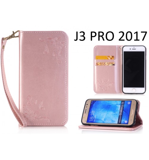 J3 PRO 2017 CASE Premium Leather Embossing wallet Folio case