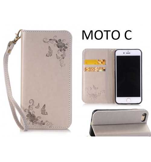 MOTO C Premium Leather Embossing wallet Folio case