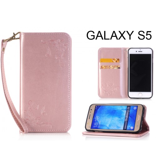 Galaxy S5 case Premium Leather Embossing wallet Folio case