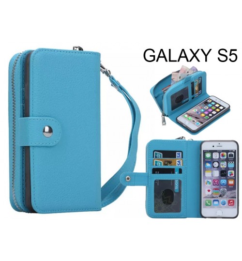 Galaxy S5 Case Coin Wallet Case Full Wallet Leather Case - Sky Blue