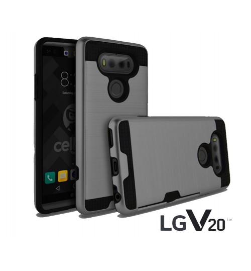 LG V20 impact proof hybrid case card clip Brushed Metal Texture